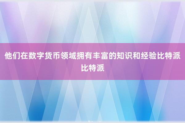 他们在数字货币领域拥有丰富的知识和经验比特派比特派