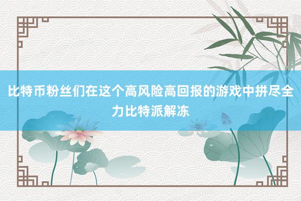 比特币粉丝们在这个高风险高回报的游戏中拼尽全力比特派解冻