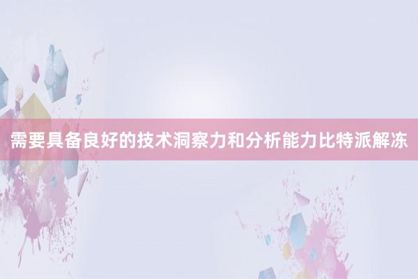 需要具备良好的技术洞察力和分析能力比特派解冻